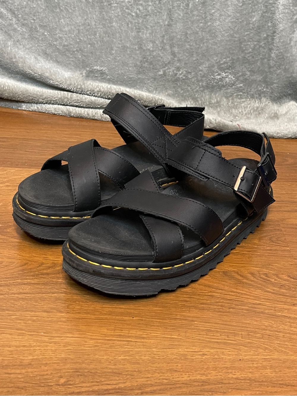 Dr Martens Women Voss II Athena Chunky Sandal Sz 10 Black Leather Ankle Strap